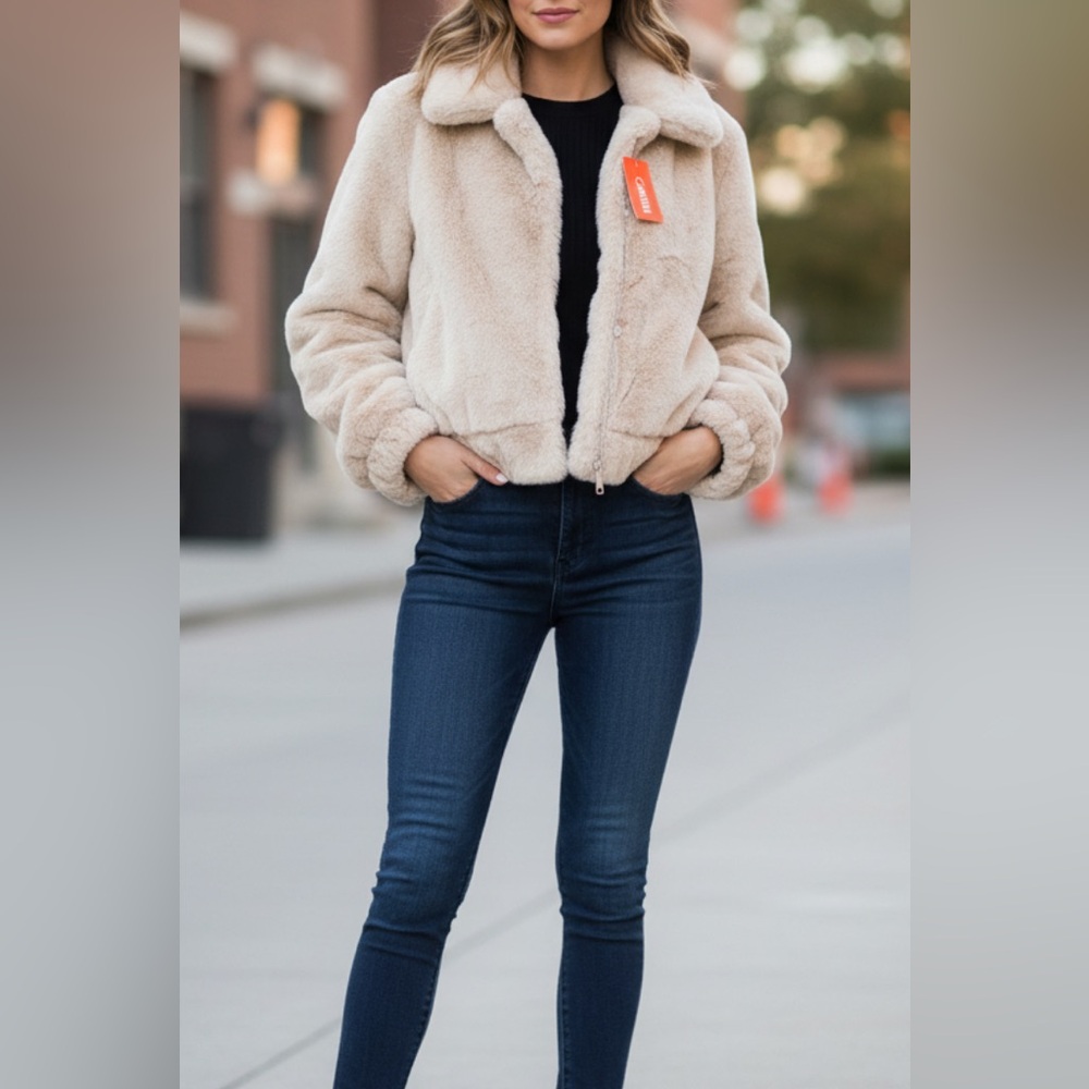 Chic Cream Faux Fur Women's Jacket
